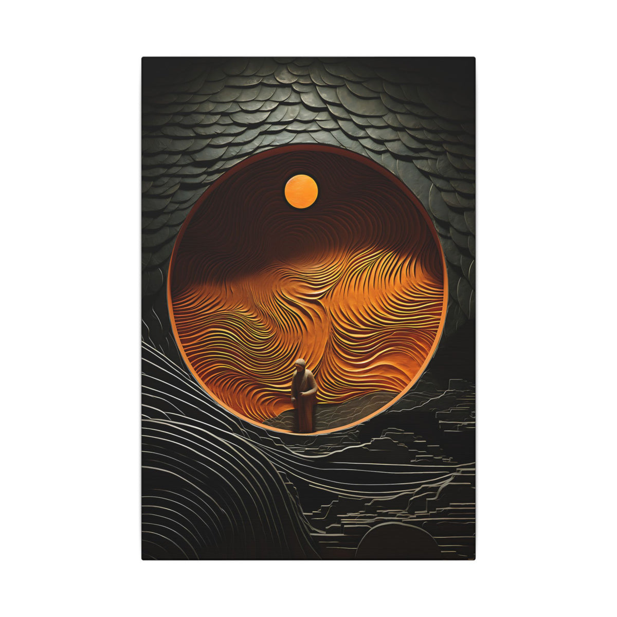 Inside the Orange Moon – Surreal Abstract Portal Canvas Print