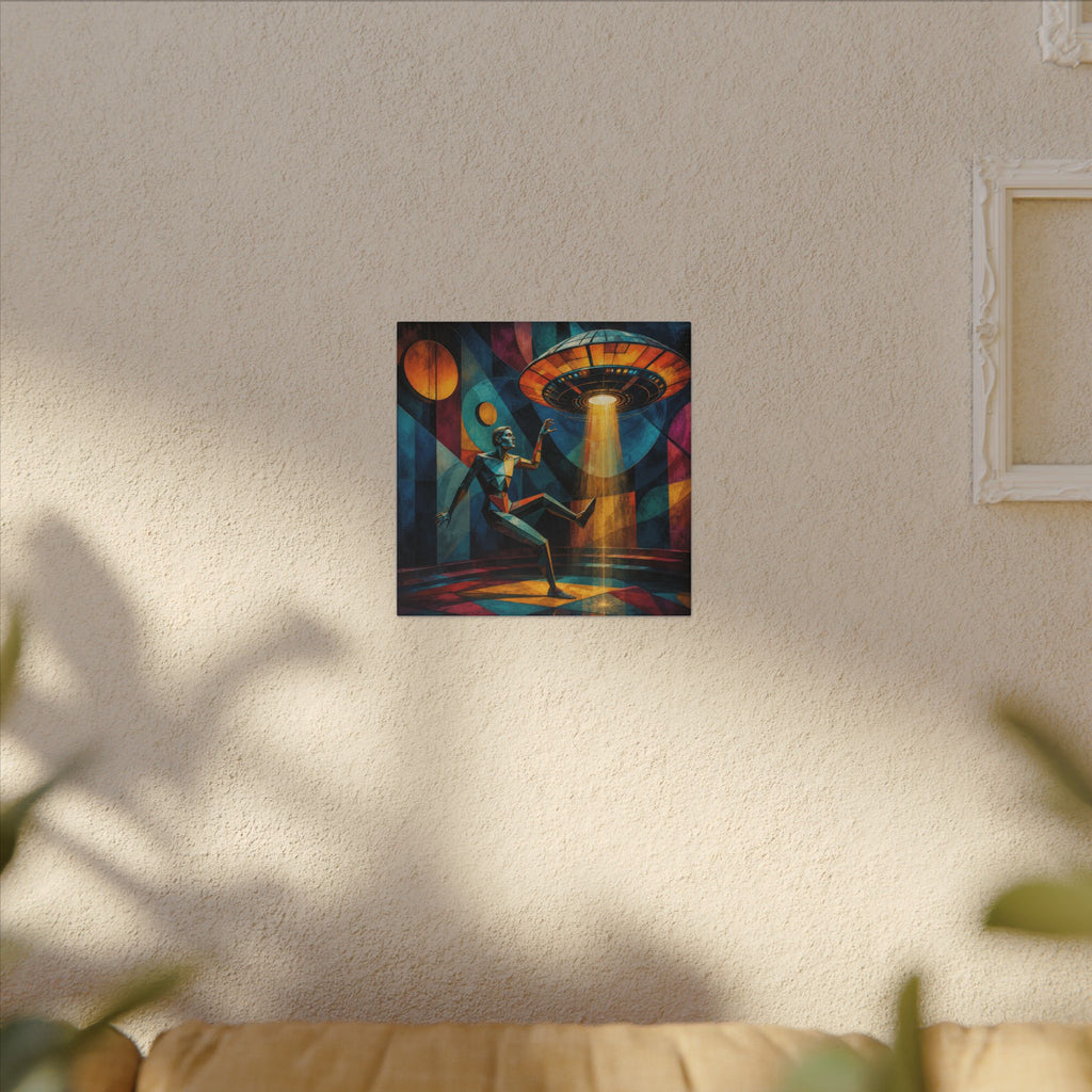 Suspended Signal – Retro Futurist UFO Geometric Canvas Print