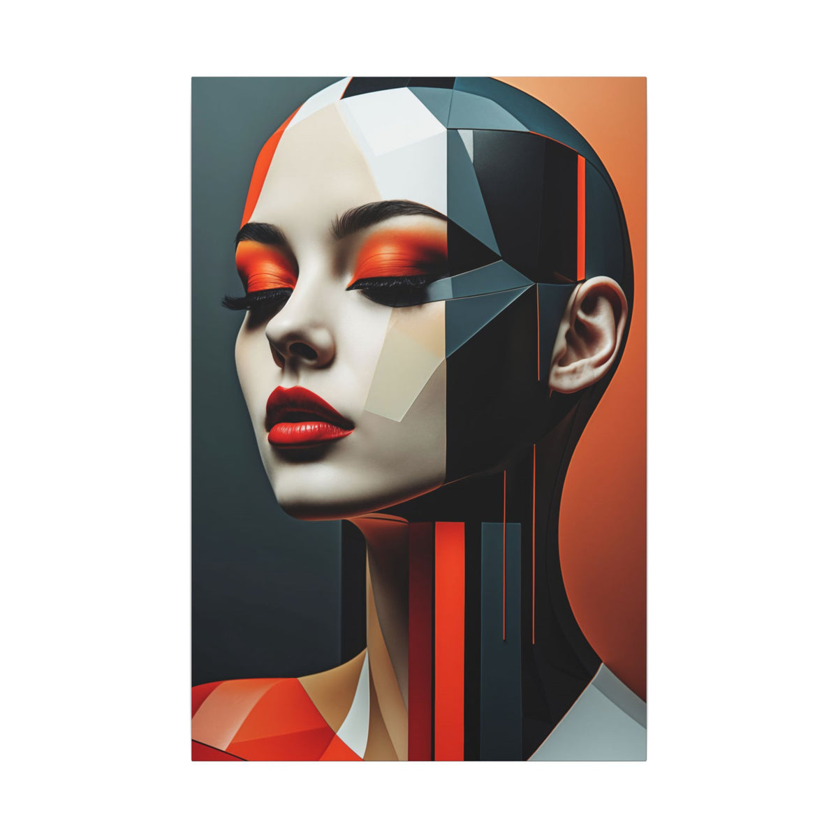 Quiet Voltage – Futurist Geometric Female Portrait Canvas Print