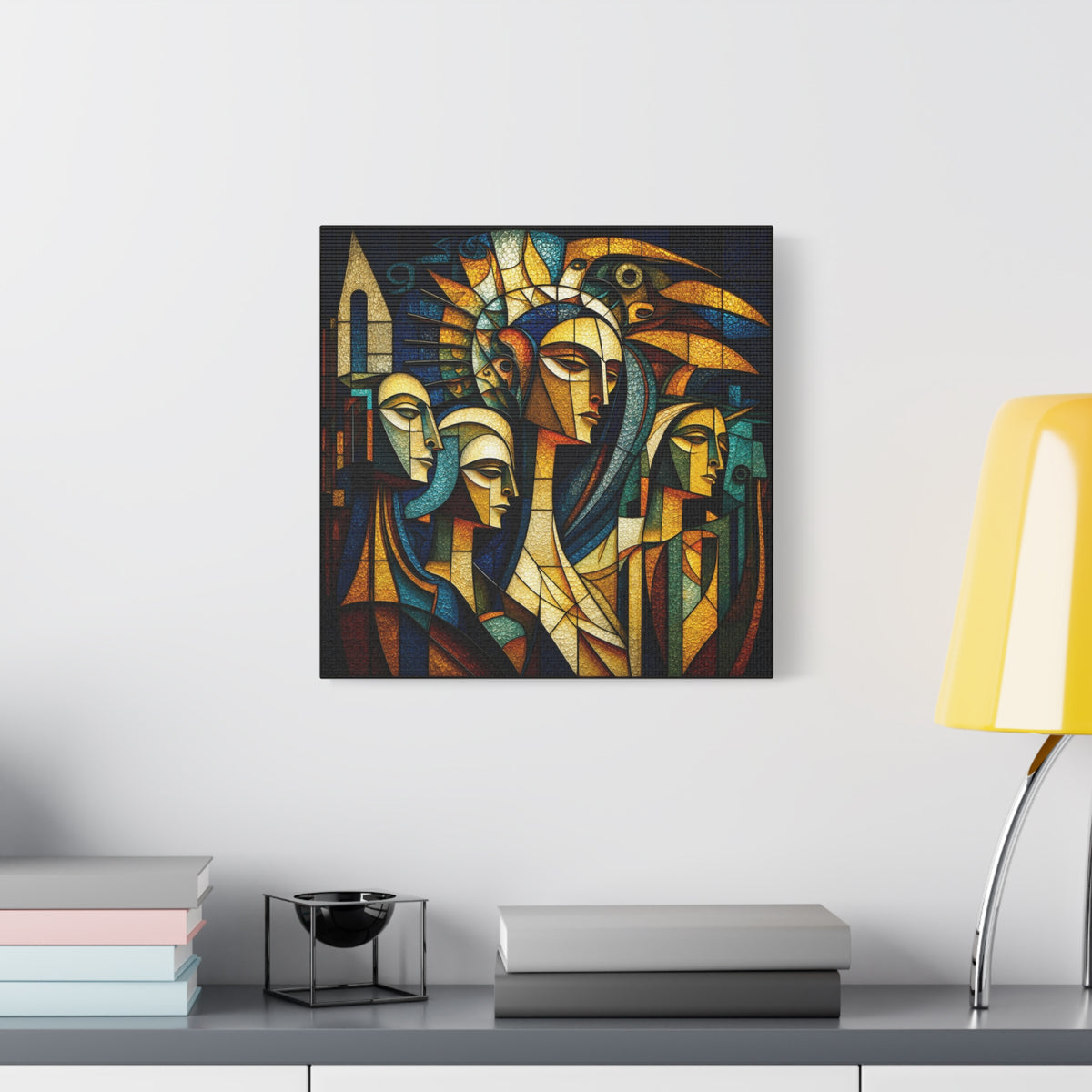Crowned Voices — Cubist Collective Portrait in Teal, Gold & Burnt Orange