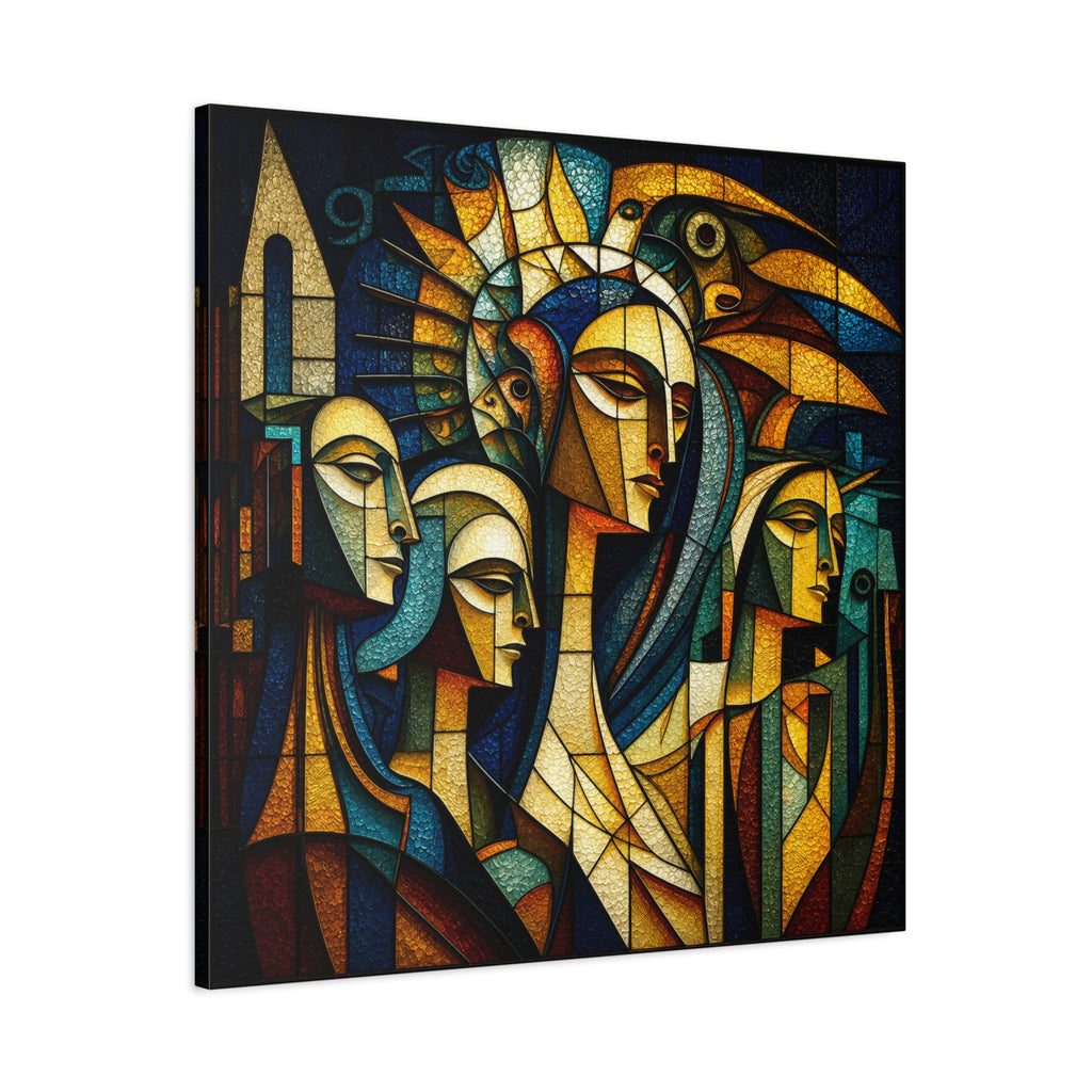 Crowned Voices — Cubist Collective Portrait in Teal, Gold & Burnt Orange