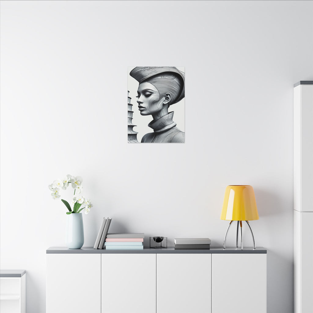 Contour of Silence – Monochrome Futurist Portrait Canvas Print