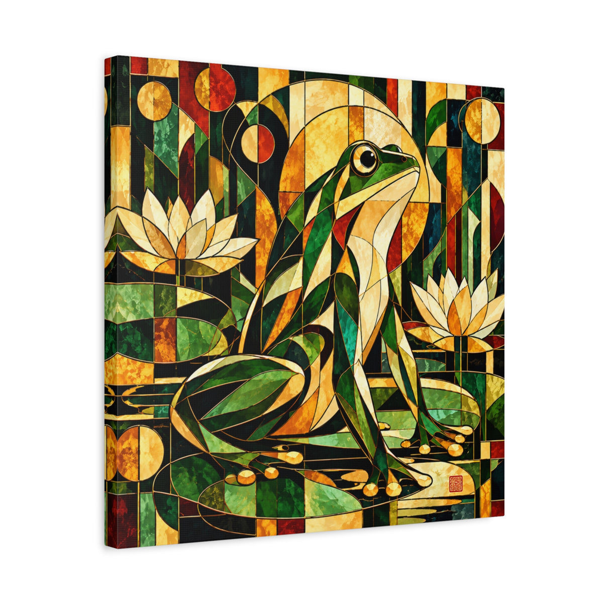 The Golden Witness | Art Deco Stained Glass Frog Art