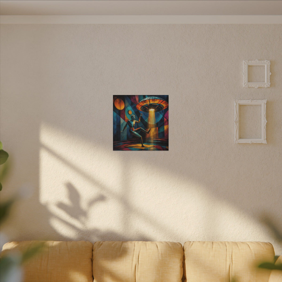 Suspended Signal – Retro Futurist UFO Geometric Canvas Print