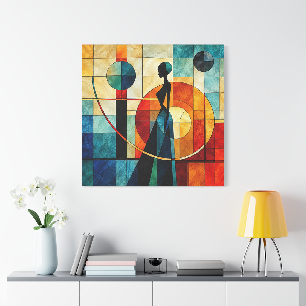 Poise in Motion — Art Deco Stained Glass Woman Canvas