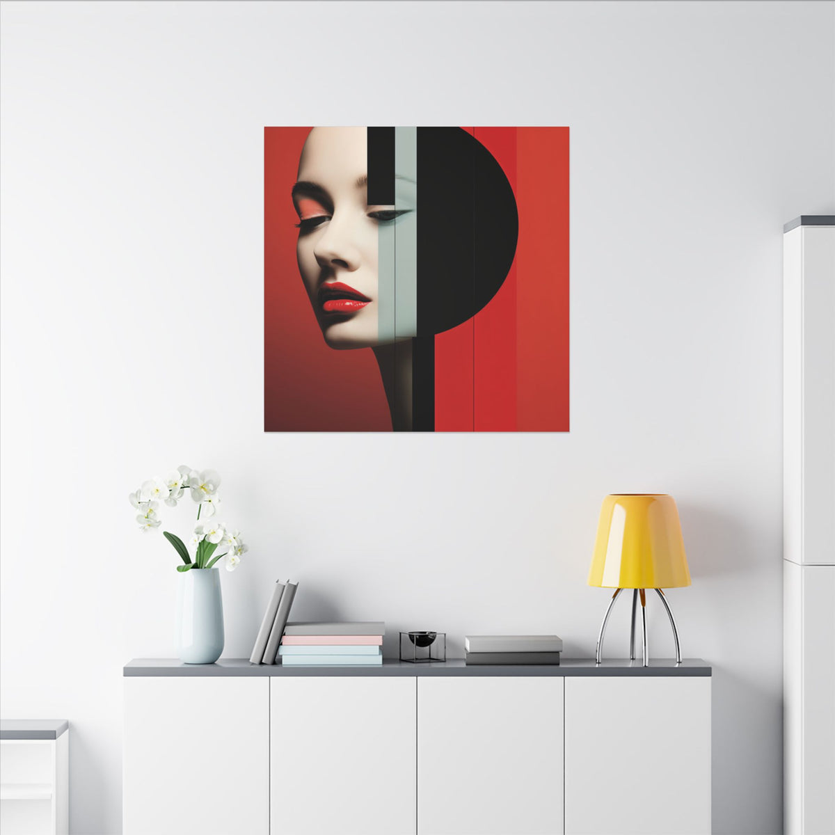 Red Eclipse – Modern Geometric Fashion Portrait Canvas Print