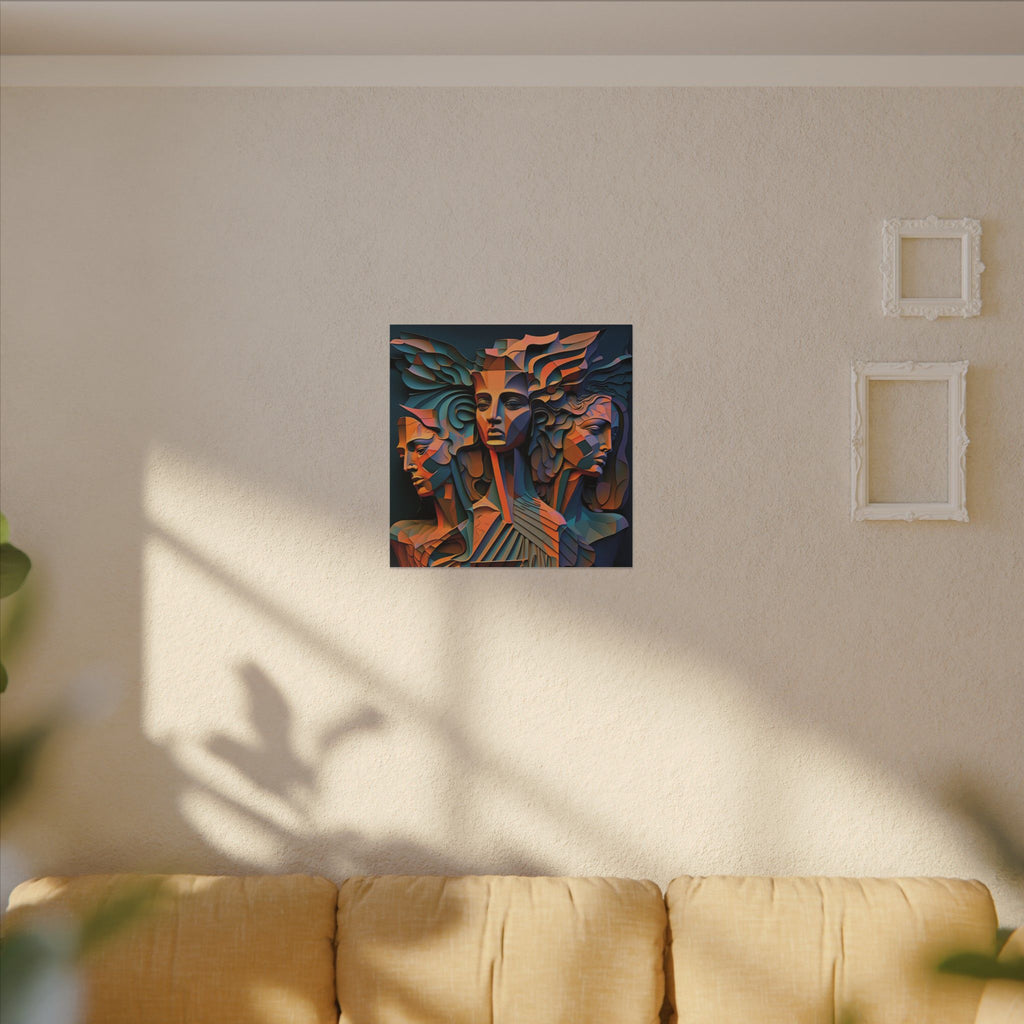 The Three Voices – Sculptural Geometric Triple Portrait Canvas Print