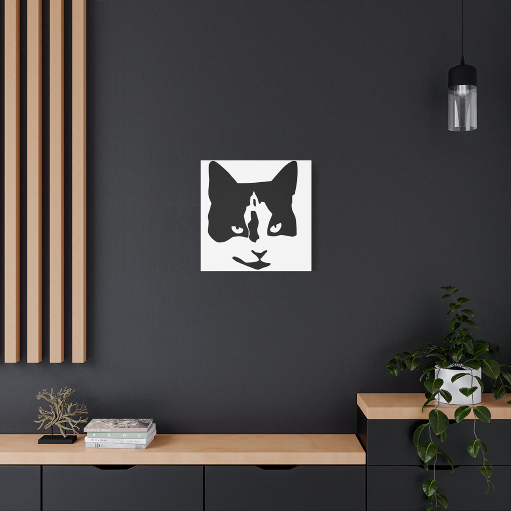Black Mask – Minimal Black and White Abstract Cat Face Canvas Print