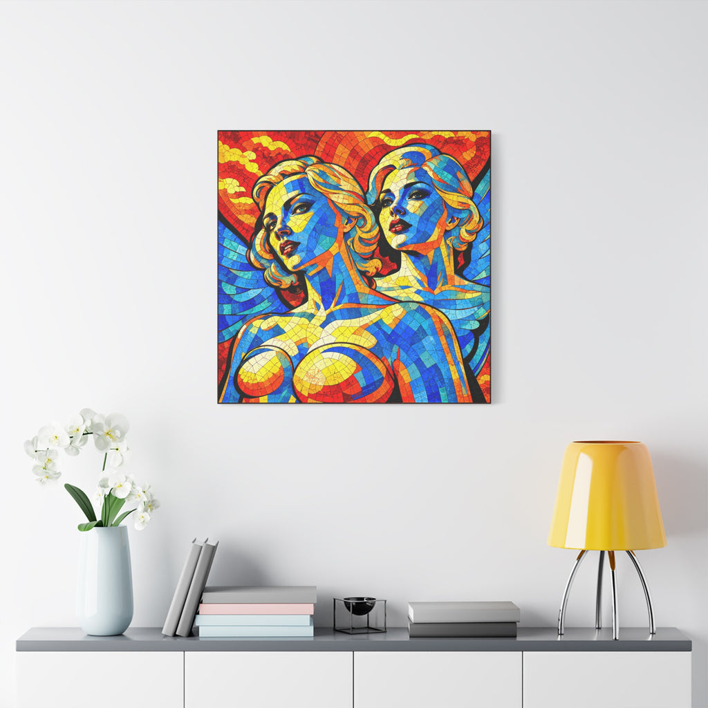 Electric Muses - Vibrant Cubist Stained Glass  Matte Canvas