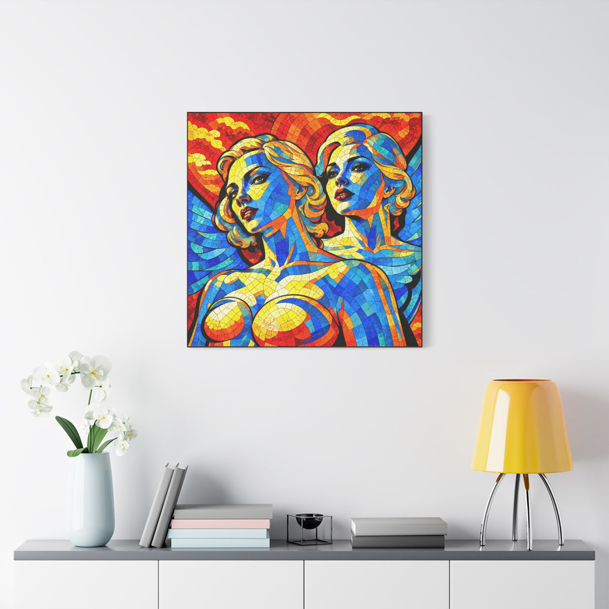 Electric Muses - Vibrant Cubist Stained Glass  Matte Canvas