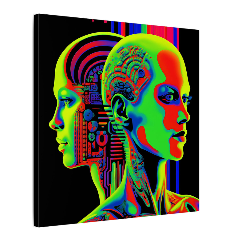 Neon Consciousness – Cybernetic Abstract Portrait Canvas Print