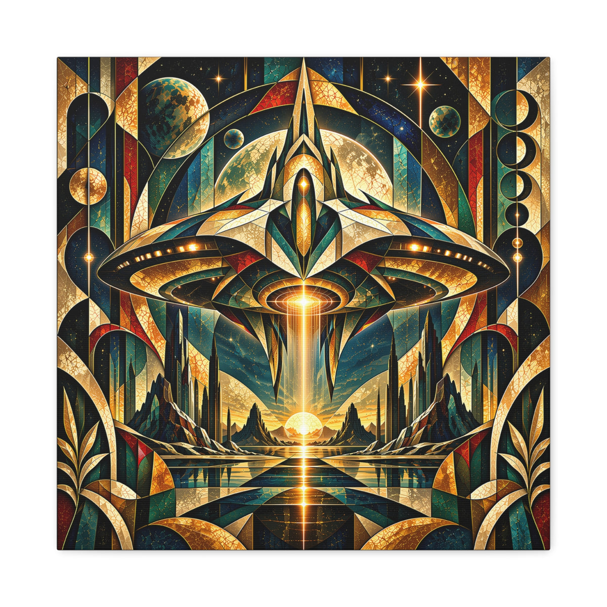 Arrival at the Golden Horizon — Futuristic Celestial Landscape Wall Art