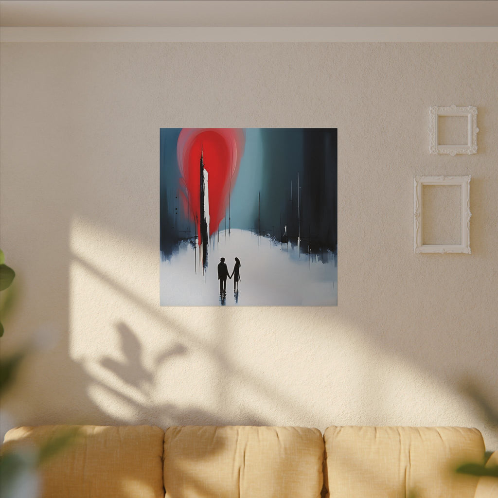 Under the Red Sky – Abstract Couple Silhouette Canvas Print