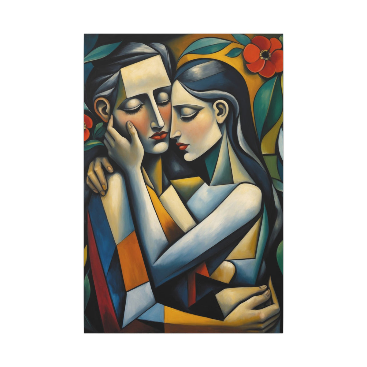 Close Enough to Hear – Modern Geometric Couple Portrait Canvas Print