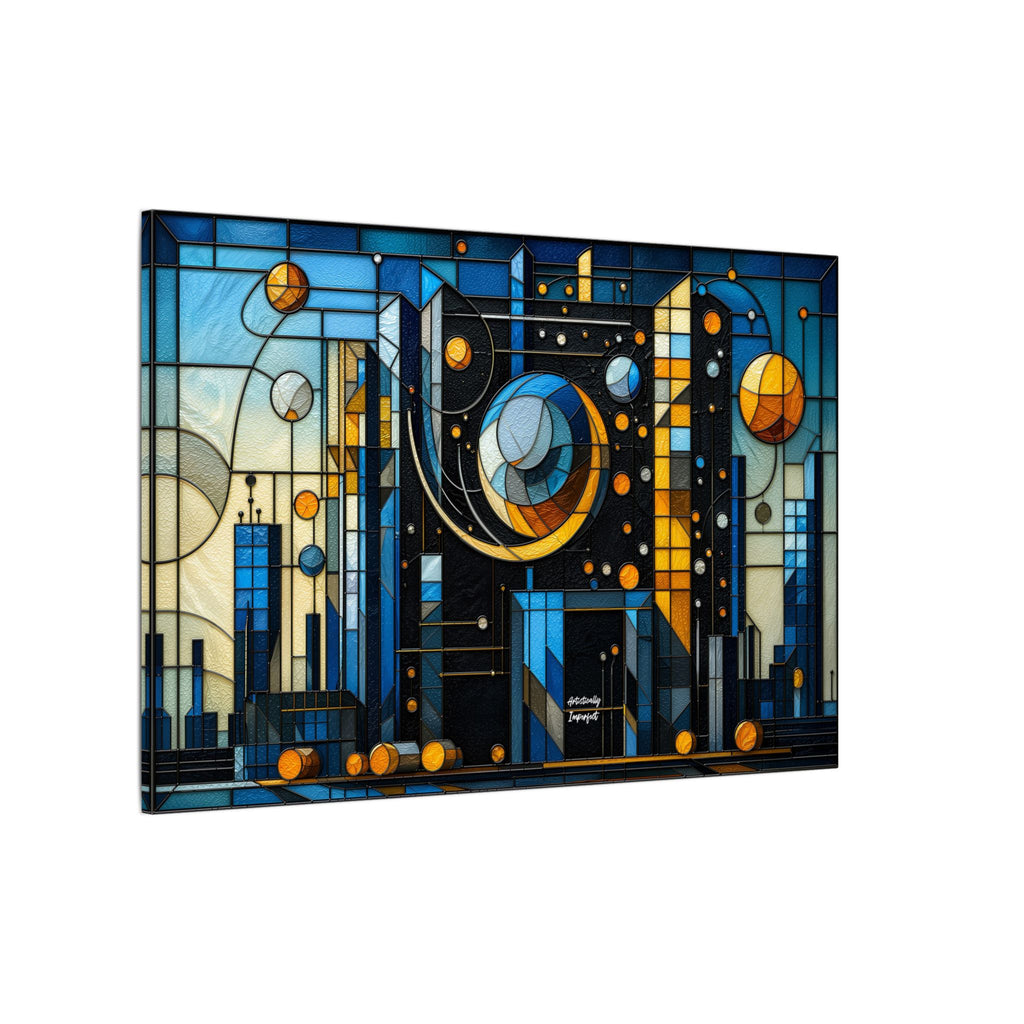 Celestial City – Futurist Stained Glass Geometric Cityscape Canvas Print