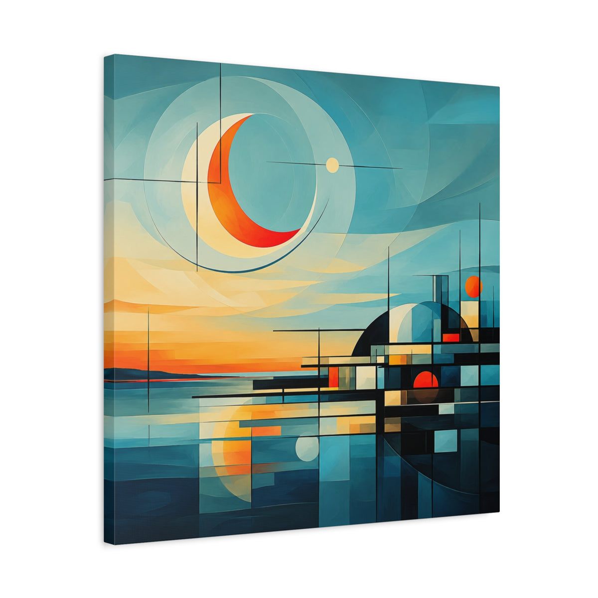 Crescent Harbor at Dusk — Abstract Matte Stretched Wall Decor