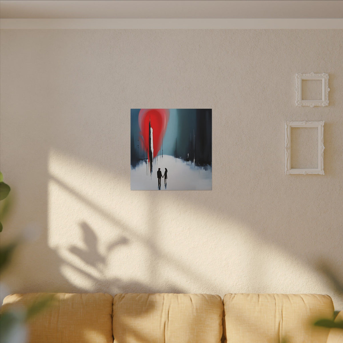 Under the Red Sky – Abstract Couple Silhouette Canvas Print