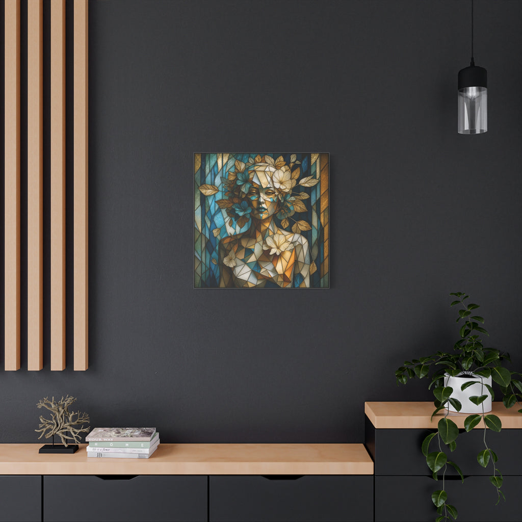 Where She Blooms — Modern Floral Stained Glass Woman Wall Art