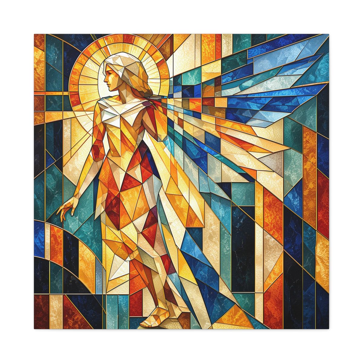 Messenger of Light — Geometric Stained Glass Angel Fine Art Print