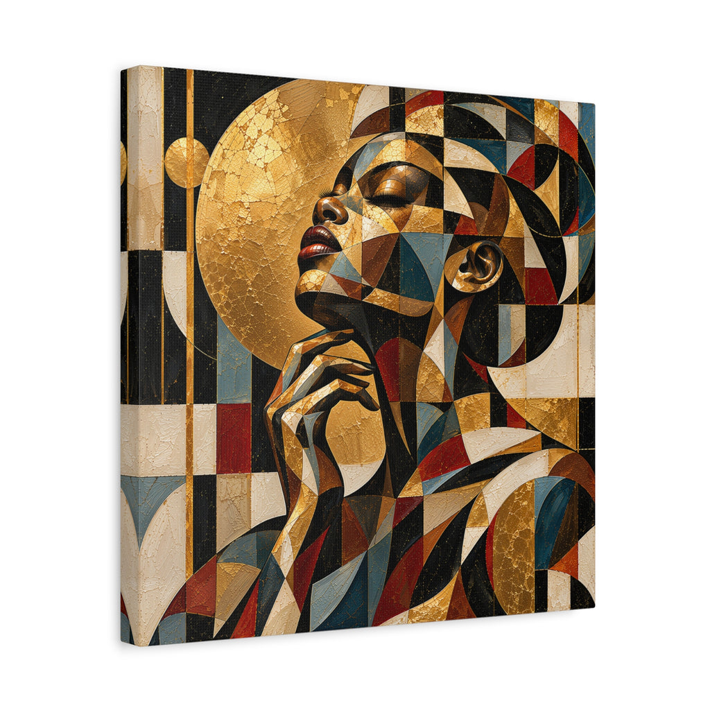 Moonlit Reverie — Gilded Cubist Woman Portrait