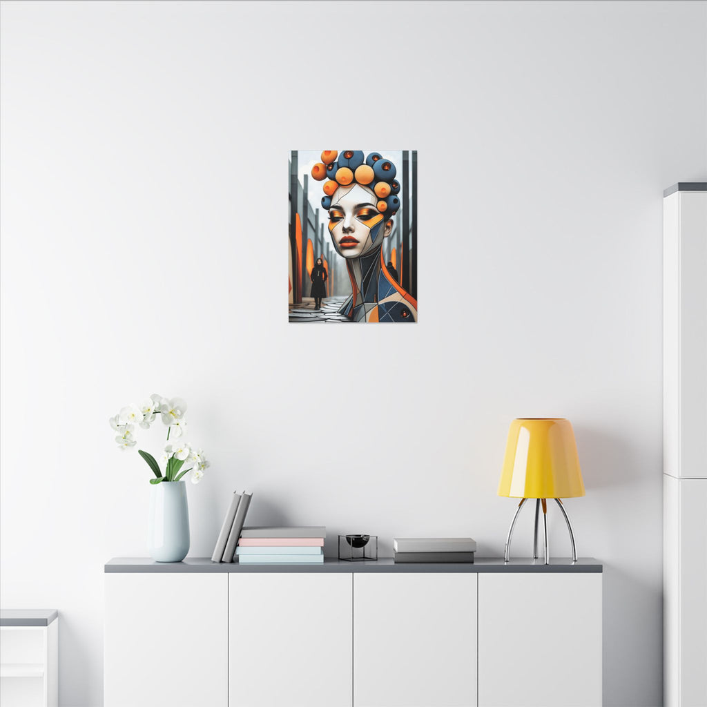 Orbital Crown – Futurist Geometric Female Portrait Canvas Print