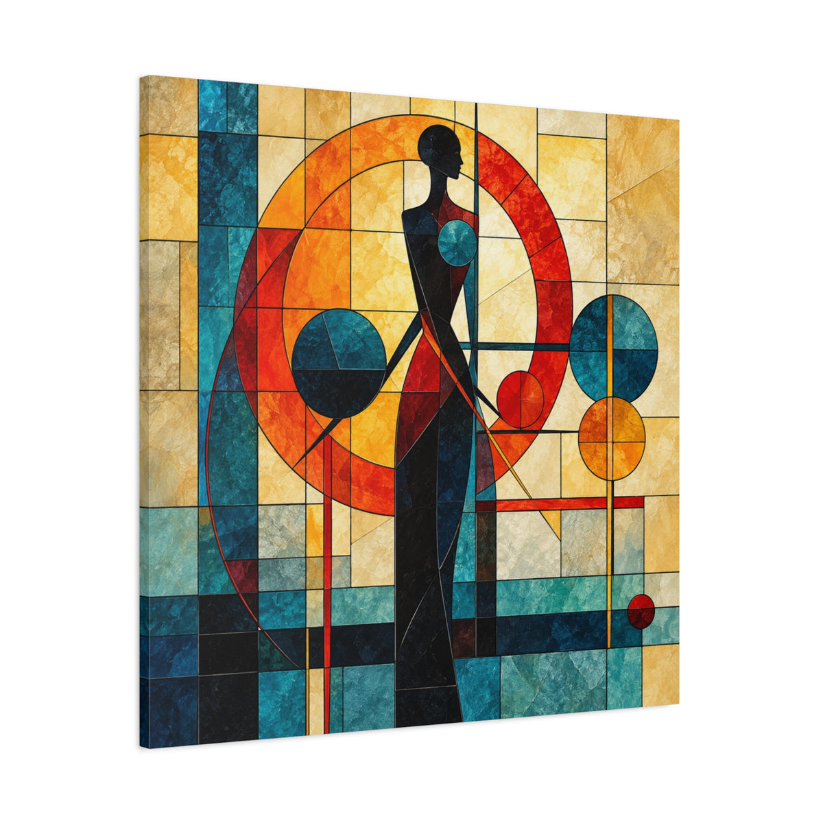 Radiant Orbit — Modern Stained Glass Woman Canvas