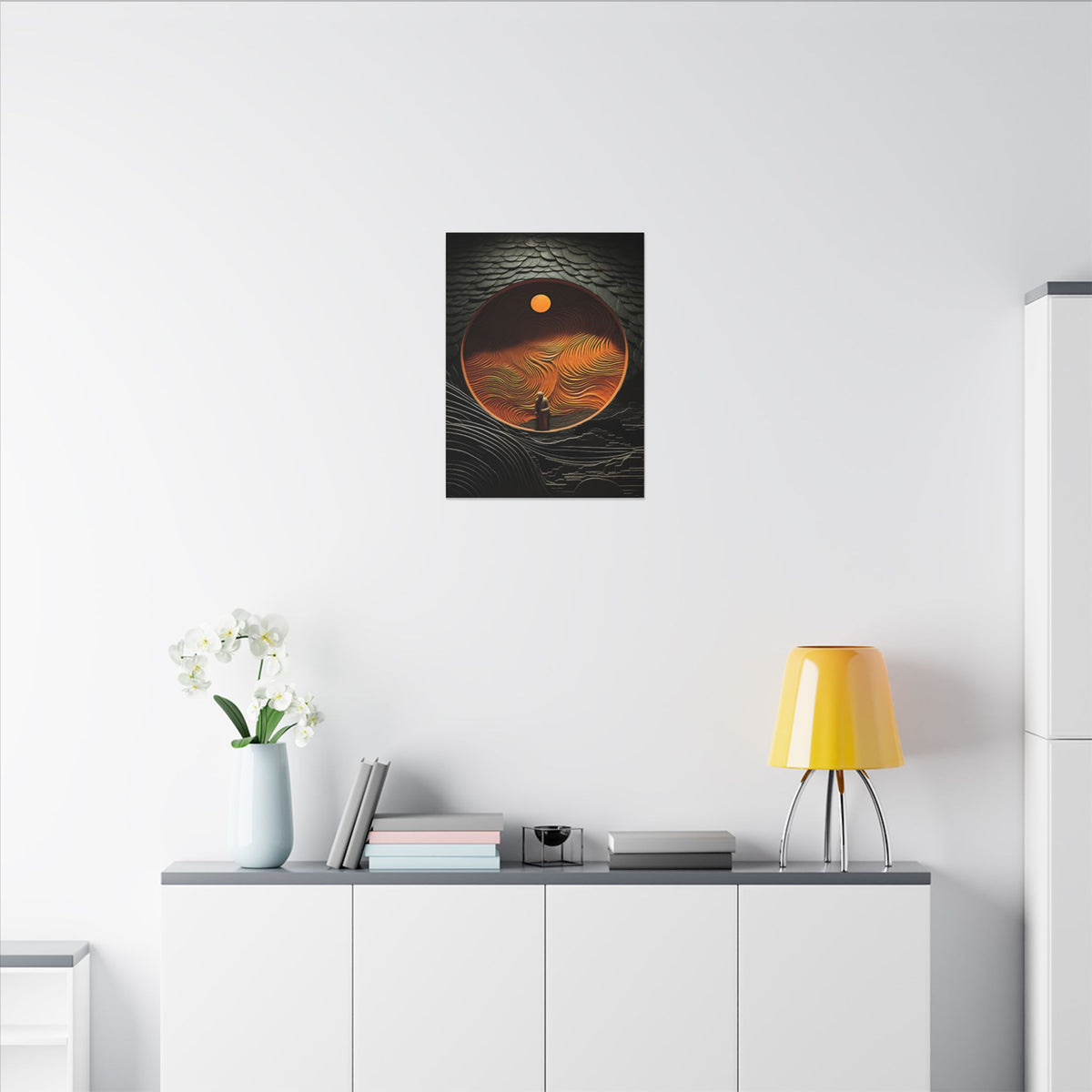 Inside the Orange Moon – Surreal Abstract Portal Canvas Print