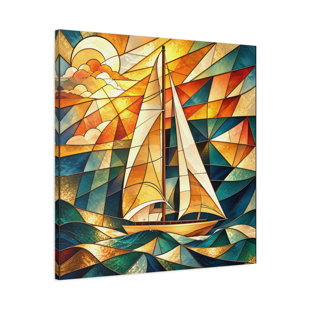 Golden Passage — Stained Glass Sailboat Fine Art Print