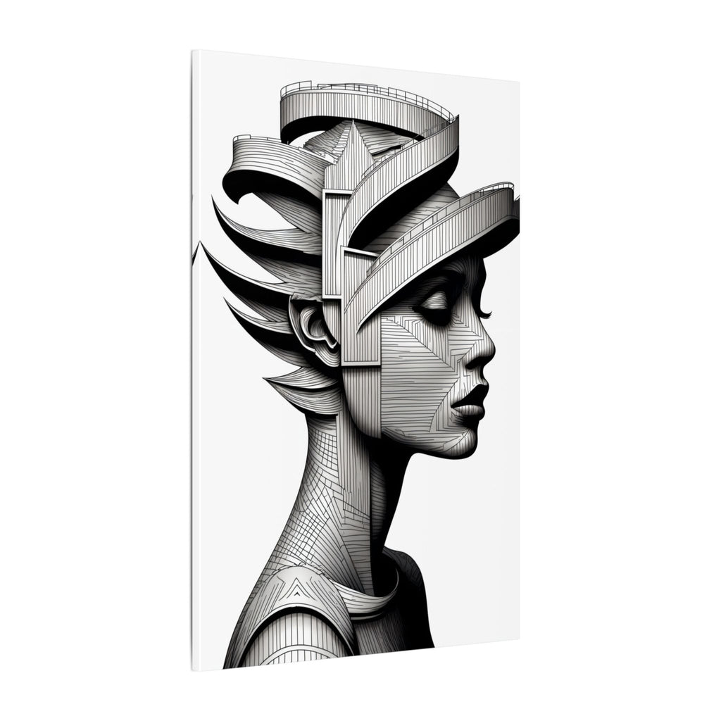 Architecture of Thought – Monochrome Futurist Portrait Canvas Print