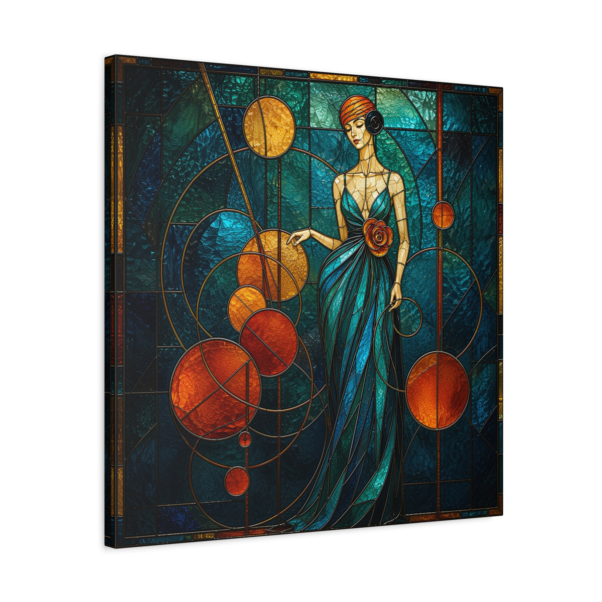 Orbit of Elegance — Art Deco Stained Glass Woman Wall Art