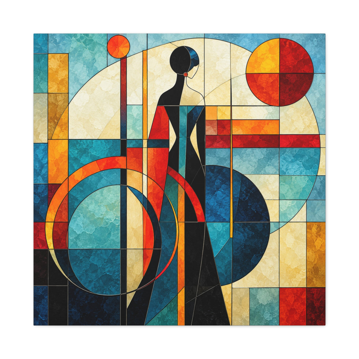 Solar Reverie — Art Deco Stained Glass Woman Canvas