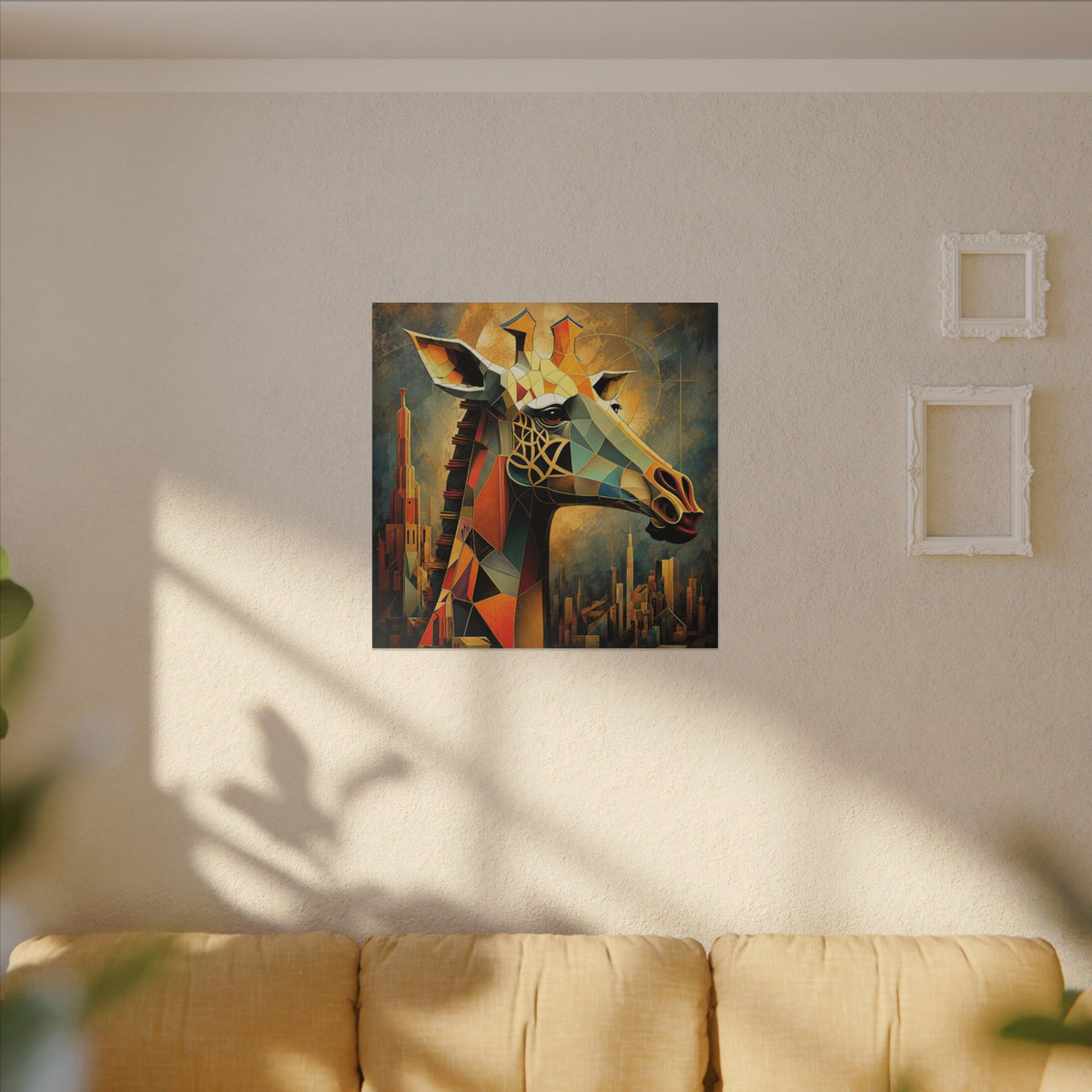 The Gilded Watcher — Cubist Giraffe Art Print