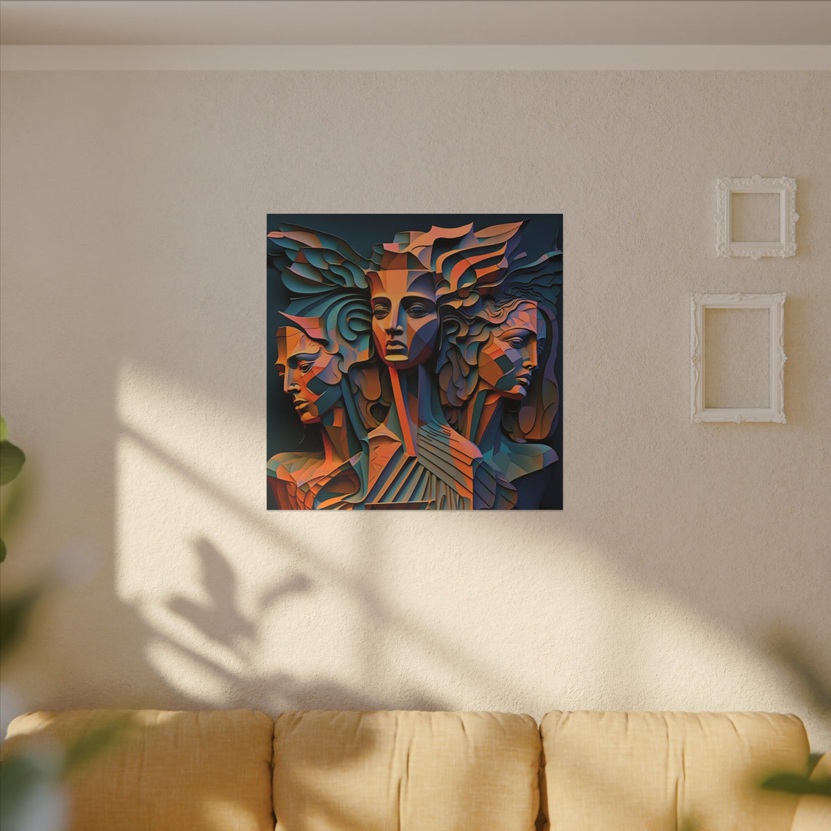 The Three Voices – Sculptural Geometric Triple Portrait Canvas Print
