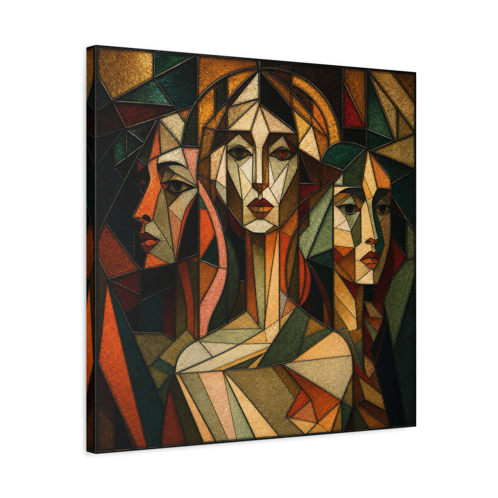Three Ways of Seeing — Cubist Stained Glass Women Wall Art