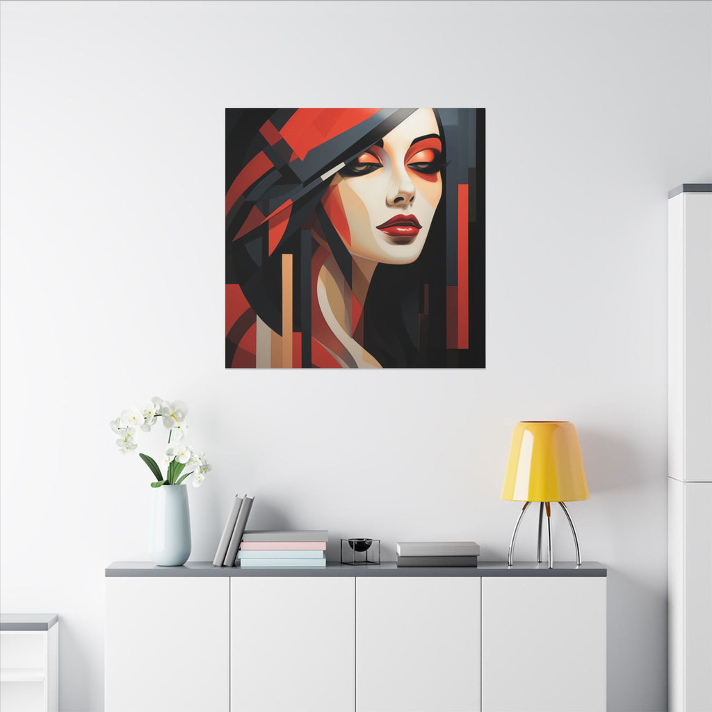 Red Interval – Modern Geometric Female Portrait Canvas Print