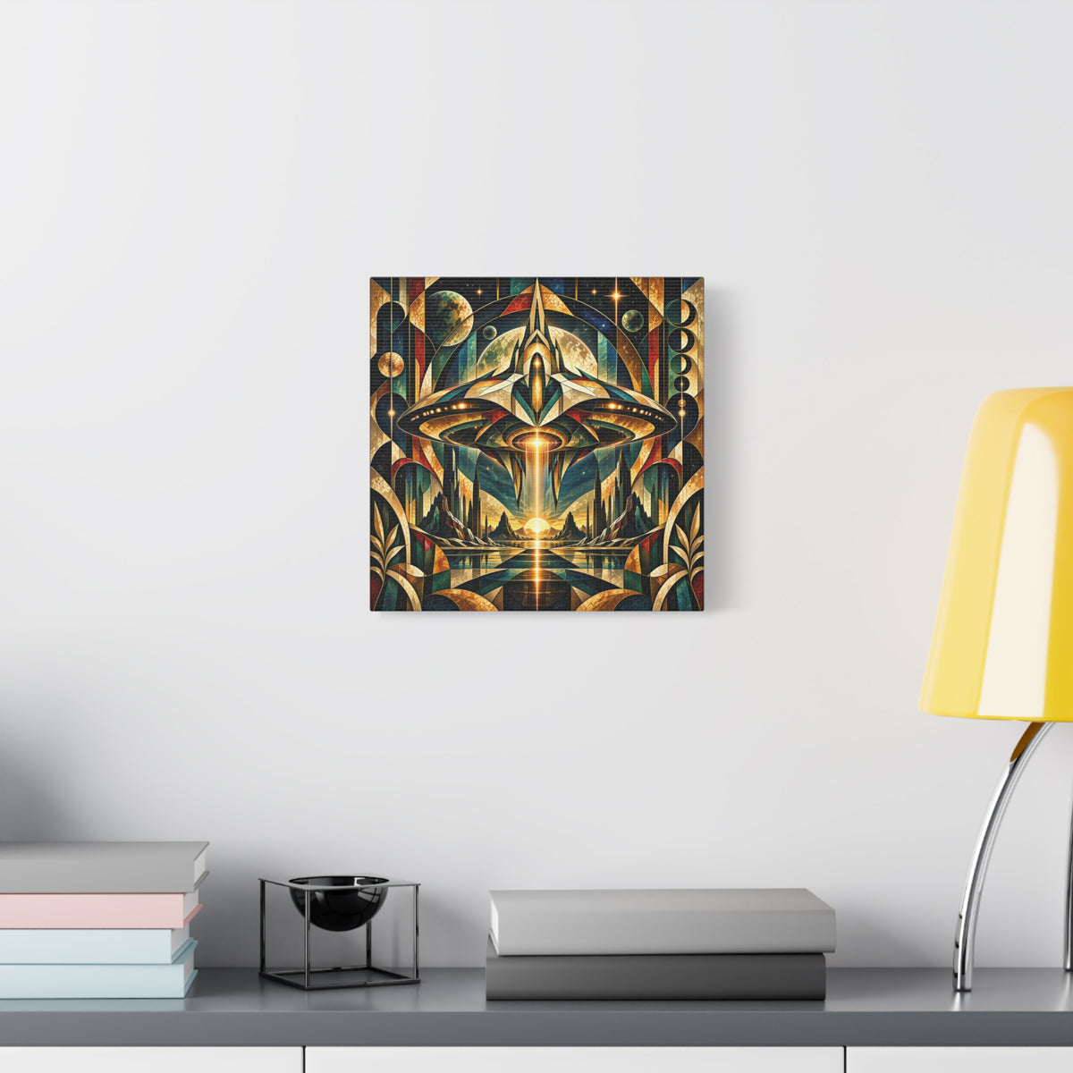 Arrival at the Golden Horizon — Futuristic Celestial Landscape Wall Art