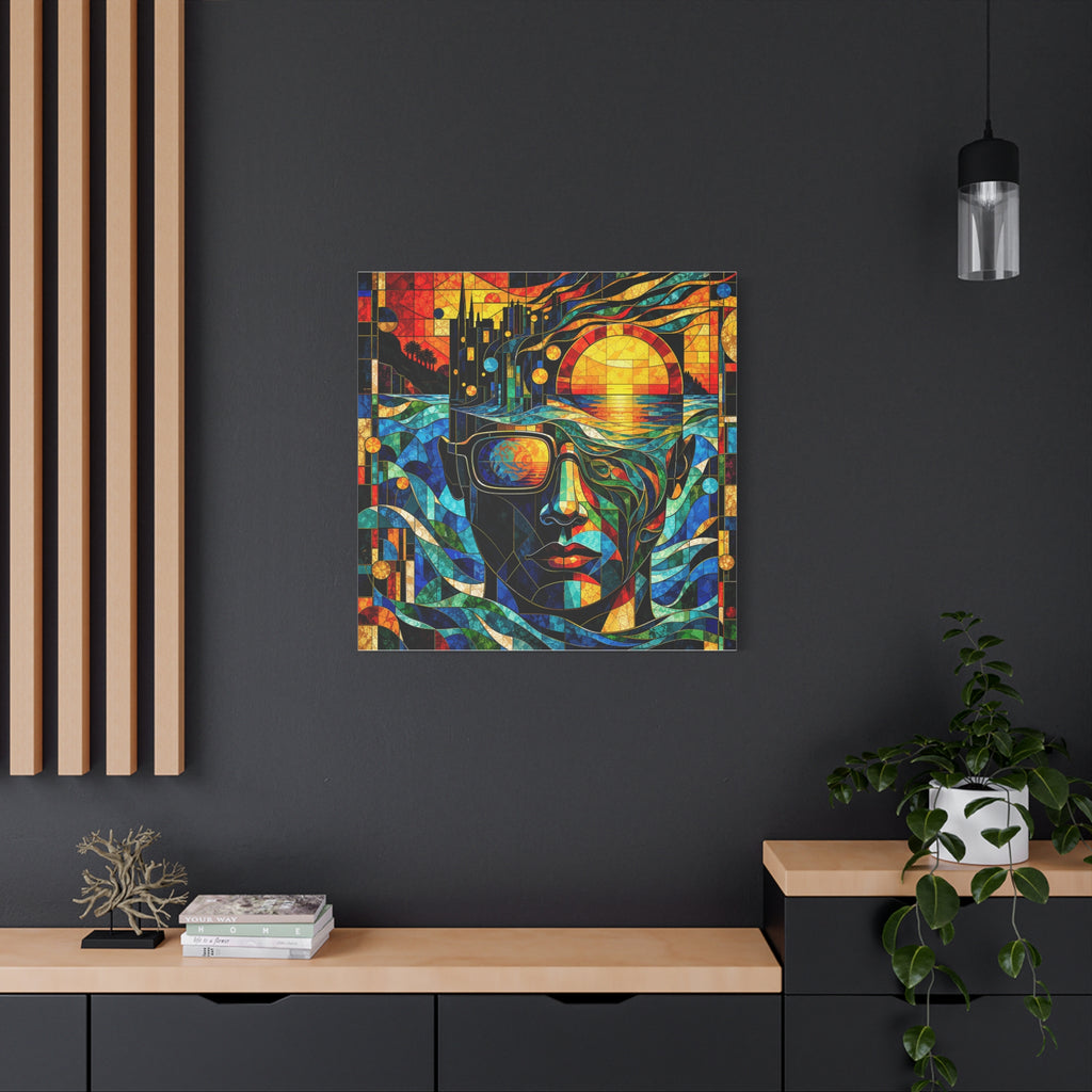 Sunset in His Eyes - Stained-Glass Sunset Portrait Canvas