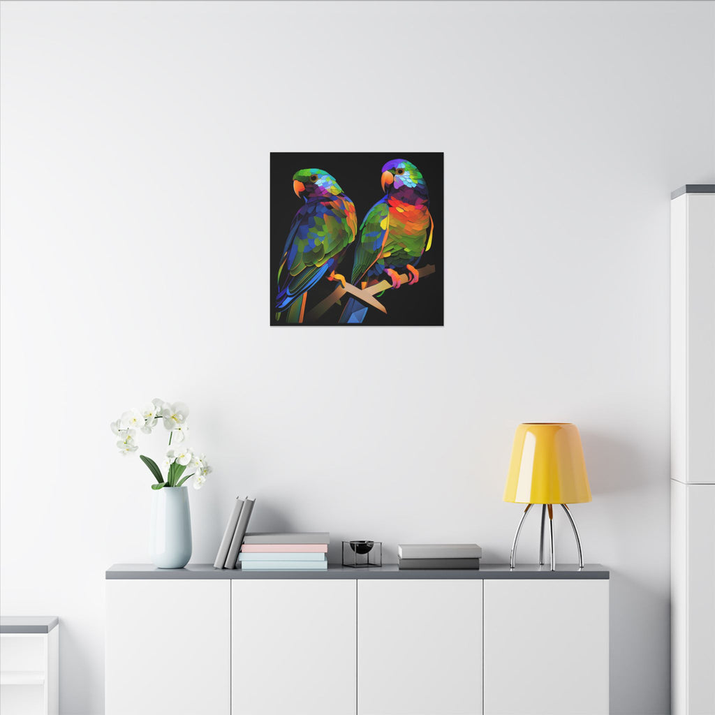 Electric Pair – Colorful Geometric Parrot Canvas Print