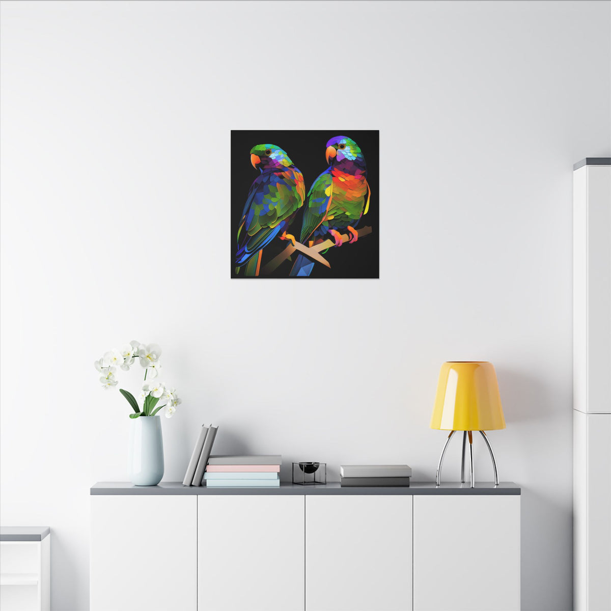 Electric Pair – Colorful Geometric Parrot Canvas Print