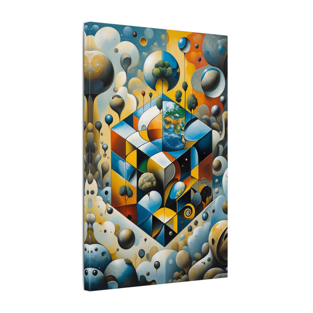 World Within Worlds – Surreal Geometric Earth Canvas Print