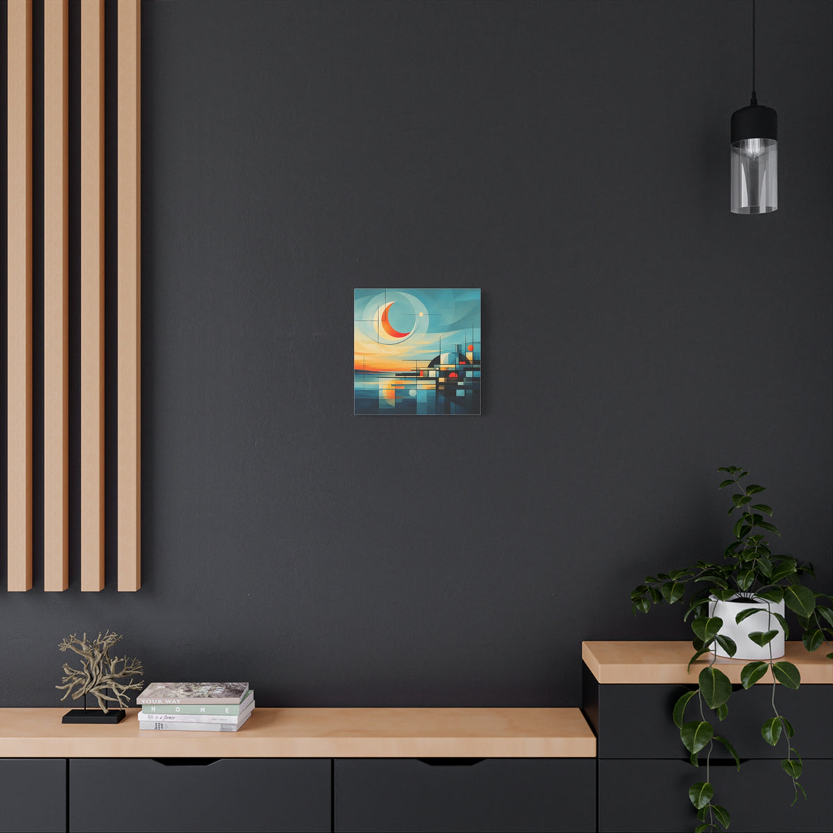 Crescent Harbor at Dusk — Abstract Matte Stretched Wall Decor