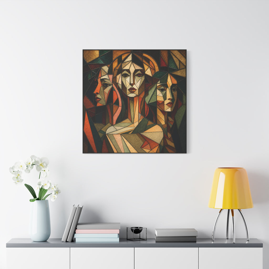 Three Ways of Seeing — Cubist Stained Glass Women Wall Art
