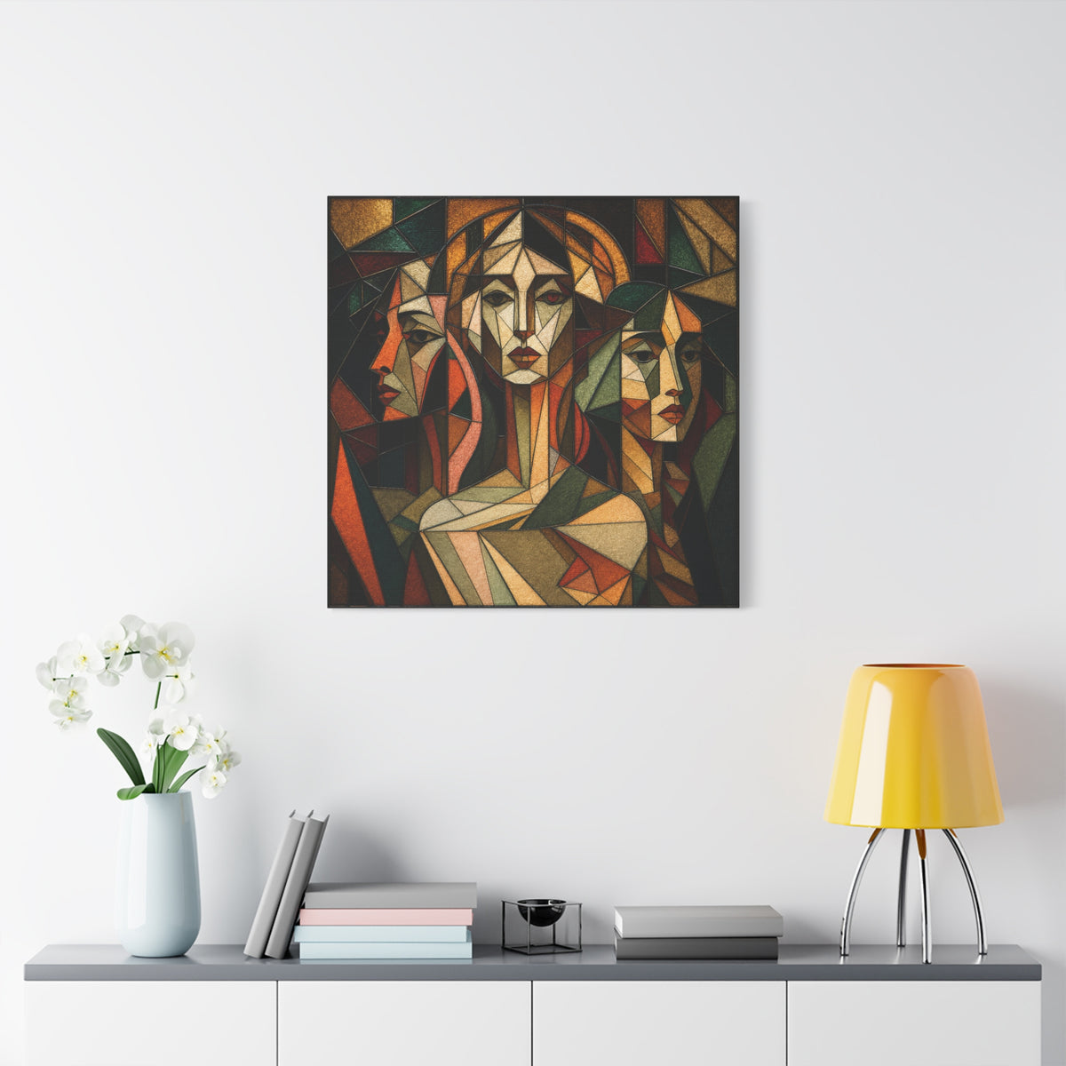 Three Ways of Seeing — Cubist Stained Glass Women Wall Art
