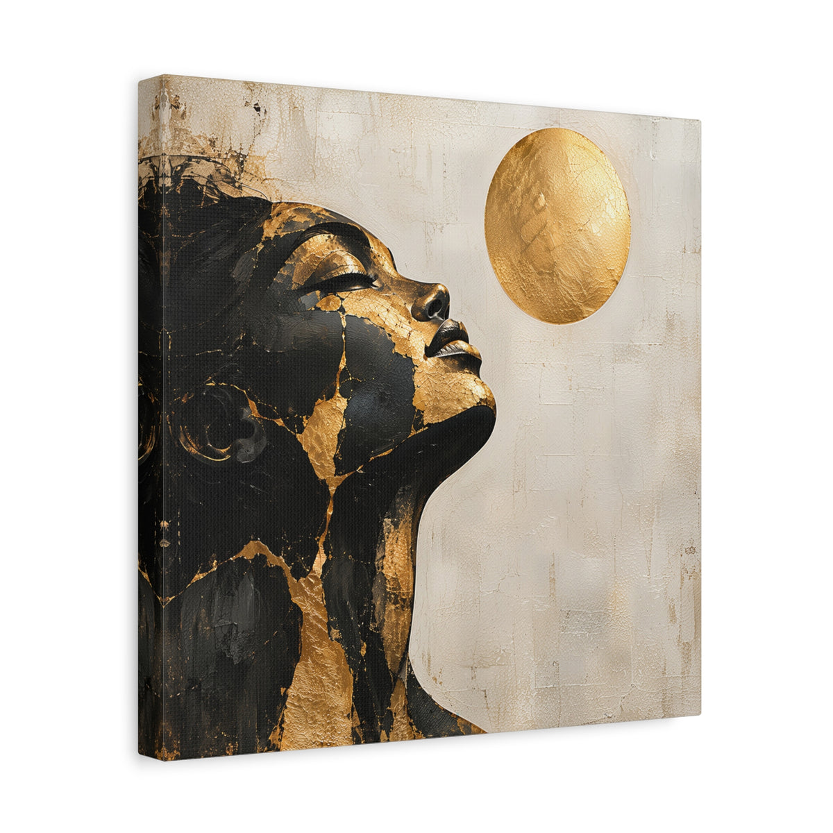Golden Stillness — Modern Black & Gold Woman Portrait