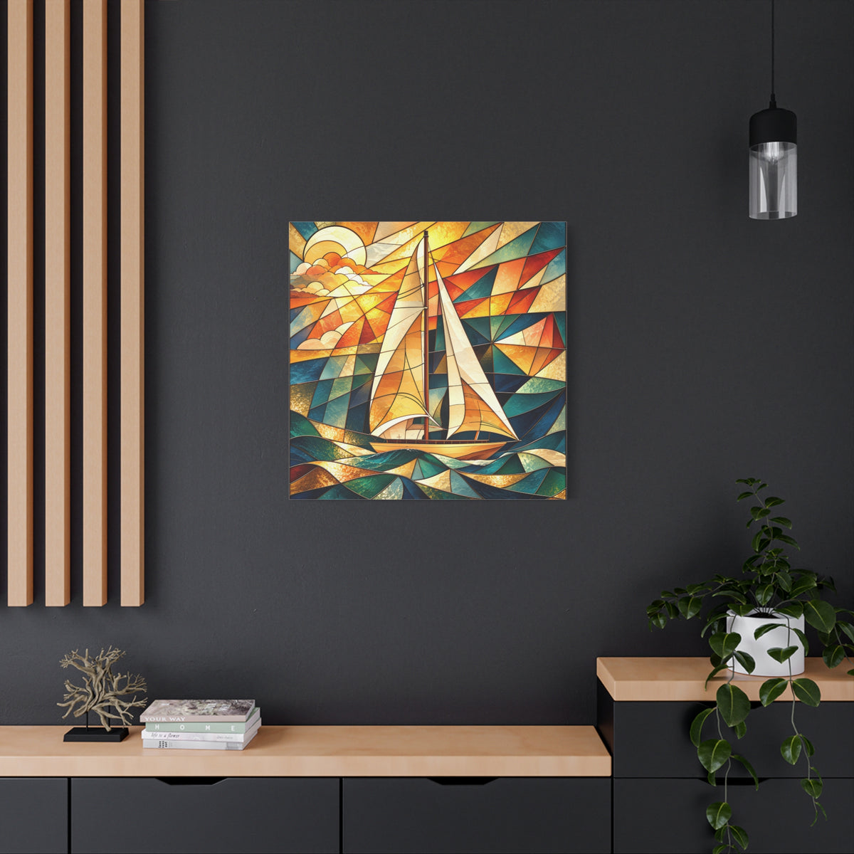 Golden Passage — Stained Glass Sailboat Fine Art Print