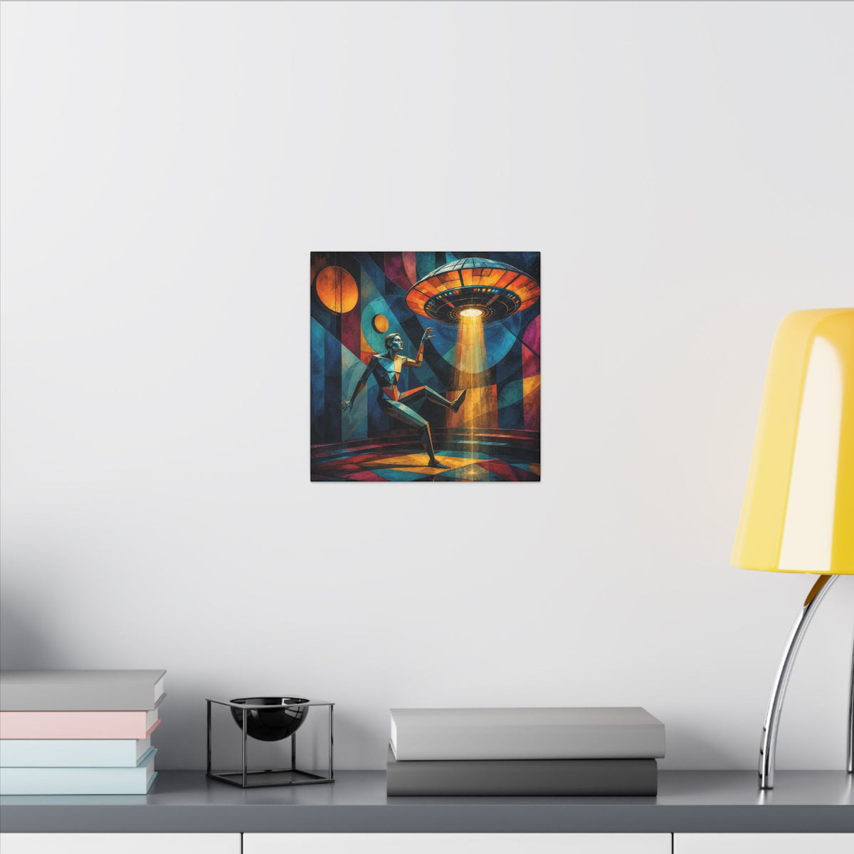 Suspended Signal – Retro Futurist UFO Geometric Canvas Print
