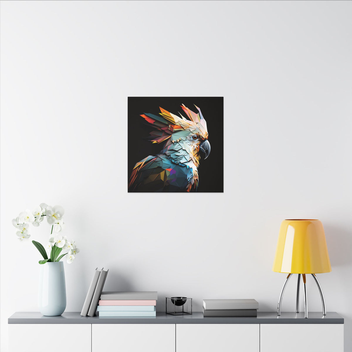 Crowned Instinct – Geometric Cockatoo Portrait Canvas Print