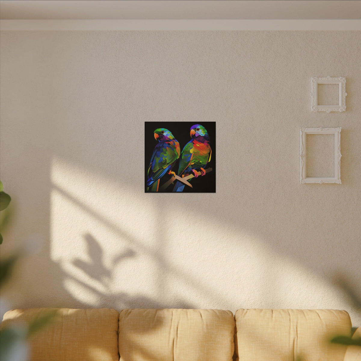 Electric Pair – Colorful Geometric Parrot Canvas Print