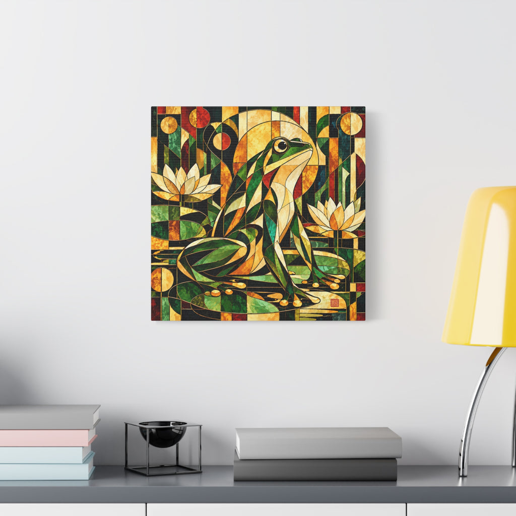 The Golden Witness | Art Deco Stained Glass Frog Art