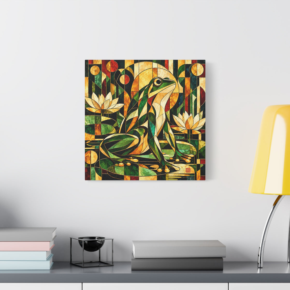 The Golden Witness | Art Deco Stained Glass Frog Art